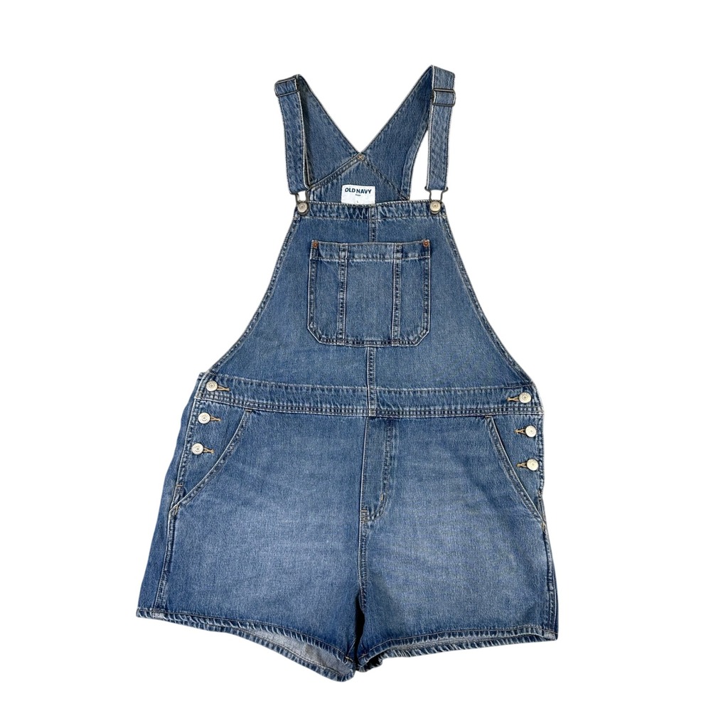 Old Navy Baggy Denim Shortalls L Wash Cotton Overalls Womens Large